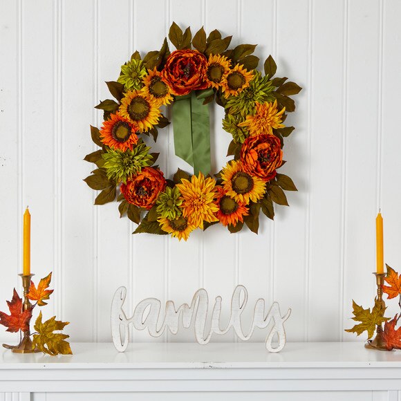 24 Peony Dahlia and Sunflower Artificial Wreath - SKU #W1121 - 2