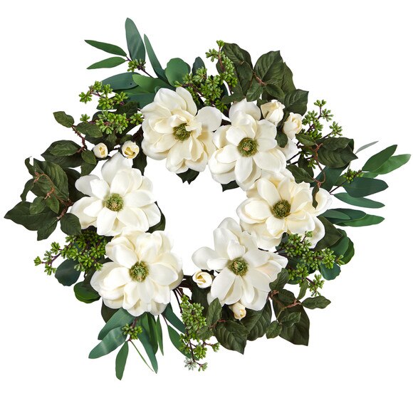 23 Magnolia Eucalyptus and Berries Artificial Wreath - SKU #W1136