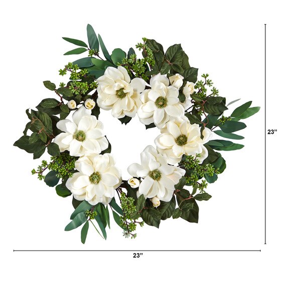 23 Magnolia Eucalyptus and Berries Artificial Wreath - SKU #W1136 - 1