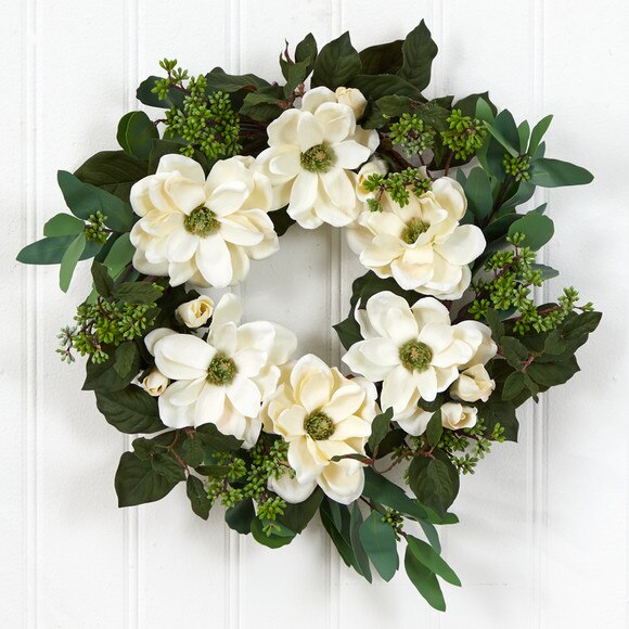 23 Magnolia Eucalyptus and Berries Artificial Wreath - SKU #W1136 - 2