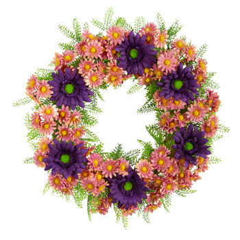 21 Mixed Daisy Artificial Wreath - SKU #W1164