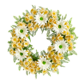 21 Mixed Daisy Artificial Wreath - SKU #W1169