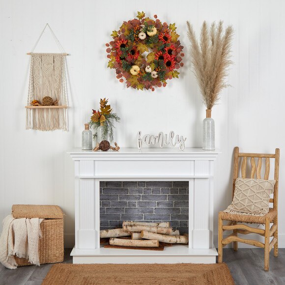 30 Fall Acorn Sunflower Berries and Autumn Foliage Artificial Wreath - SKU #W1179 - 3