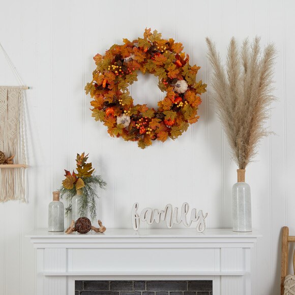 30 Autumn Pumpkin and Maple Leaf Artificial Fall Wreath - SKU #W1182 - 2