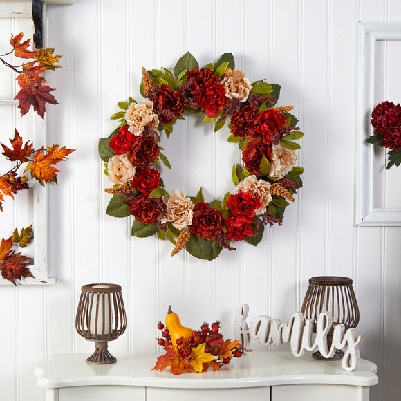30 Harvest and Peony Artificial Wreath - SKU #W1187 - 2