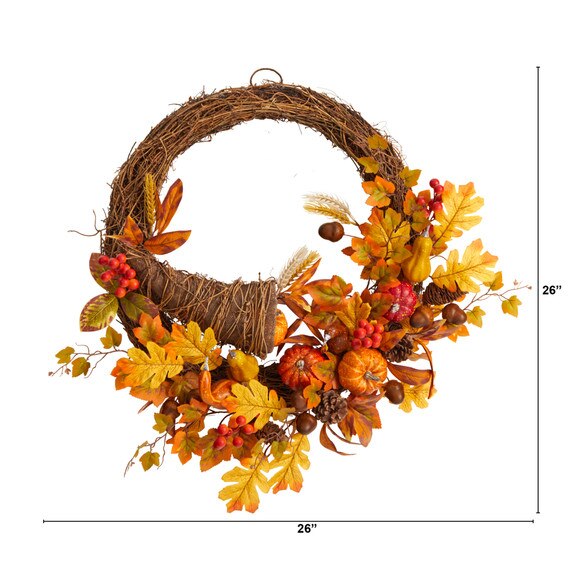 26 Autumn Artificial Cornucopia Fall Wreath - SKU #W1191 - 1
