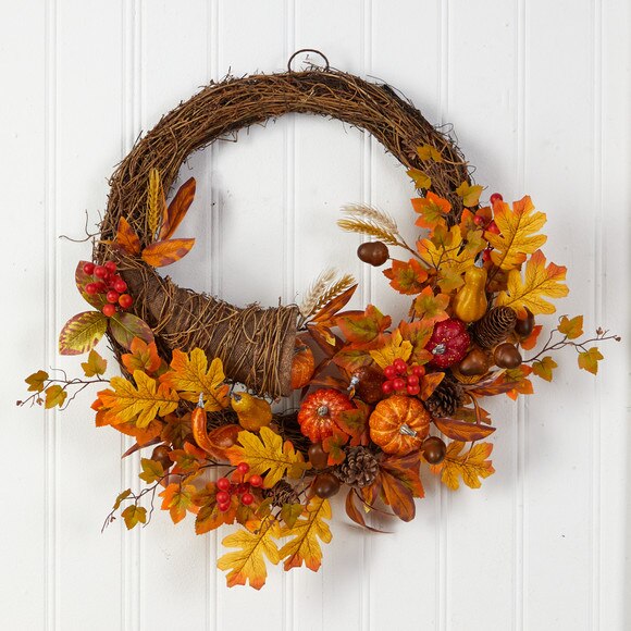 26 Autumn Artificial Cornucopia Fall Wreath - SKU #W1191 - 2