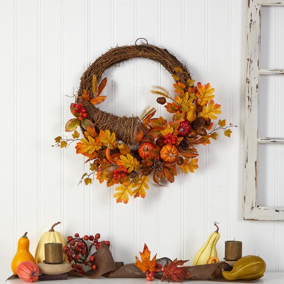 26 Autumn Artificial Cornucopia Fall Wreath - SKU #W1191 - 3