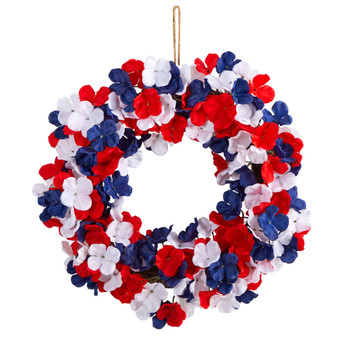18 Americana Patriotic Hydrangea Artificial Wreath Red White and Blue - SKU #W1211