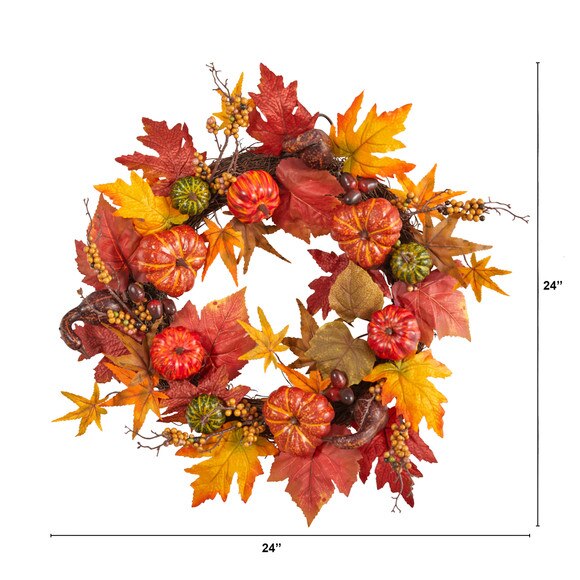 24 Autumn Pumpkin and Berries Artificial Fall Wreath - SKU #W1219 - 1