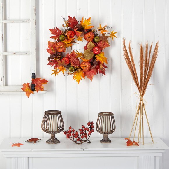 24 Autumn Pumpkin and Berries Artificial Fall Wreath - SKU #W1219 - 3