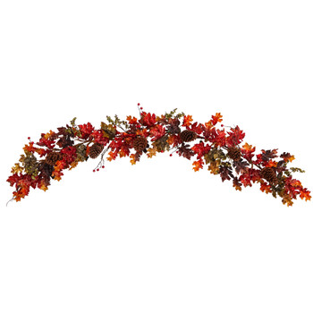6 Autumn Maple Leaves Berry and Pinecones Fall Artificial Garland - SKU #W1236