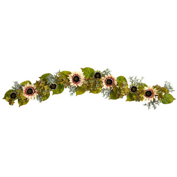 5 White Sunflower and Hydrangea Artificial Garland - SKU #W1244