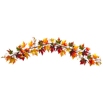6 Autumn Maple Leaf and Berry Fall Garland - SKU #W1257