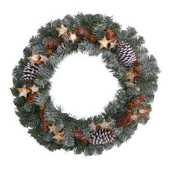 24 Christmas Winter Frosted Stars and Pinecones Holiday Wreath - SKU #W1260