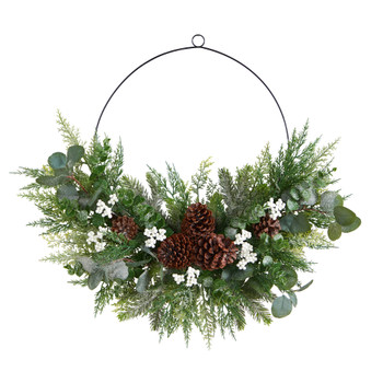 28 Christmas Pine Eucalyptus and Berries Metal Circlet Artificial Wreath - SKU #W1269