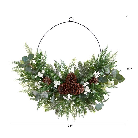 28 Christmas Pine Eucalyptus and Berries Metal Circlet Artificial Wreath - SKU #W1269 - 1