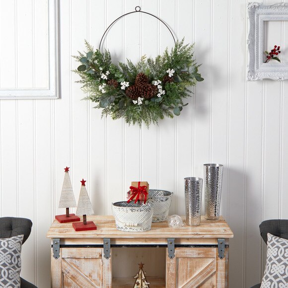 28 Christmas Pine Eucalyptus and Berries Metal Circlet Artificial Wreath - SKU #W1269 - 3