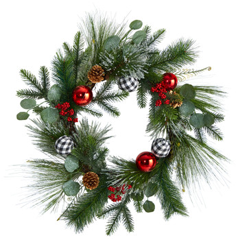 24 Berry and Pinecone Artificial Christmas Wreath with Ornaments - SKU #W1270
