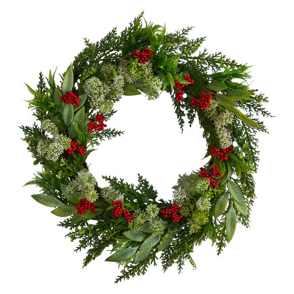 24 Cedar Eucalyptus and Berries Artificial Christmas Wreath - SKU #W1273