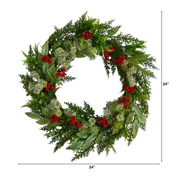 24 Cedar Eucalyptus and Berries Artificial Christmas Wreath - SKU #W1273 - 1