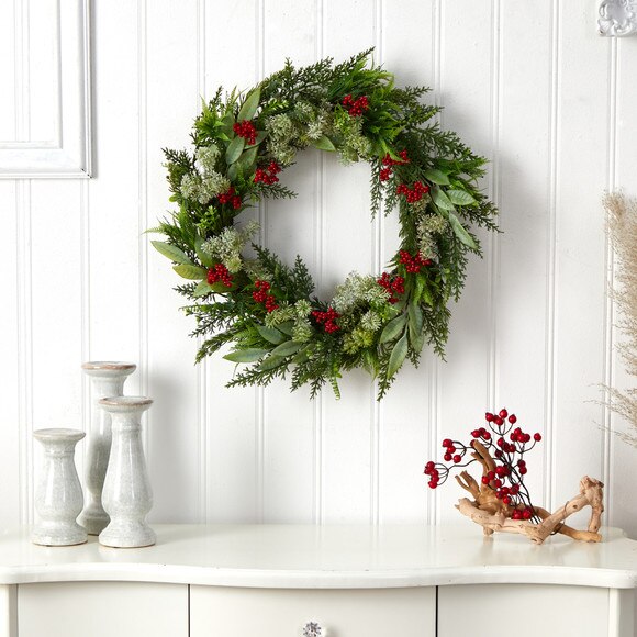 24 Cedar Eucalyptus and Berries Artificial Christmas Wreath - SKU #W1273 - 2