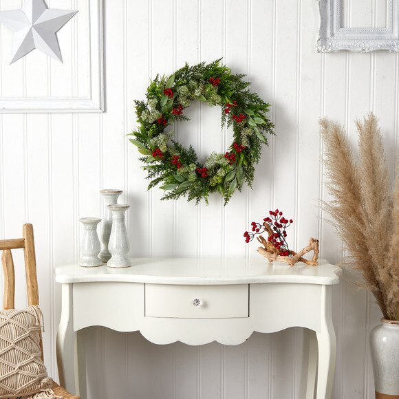 24 Cedar Eucalyptus and Berries Artificial Christmas Wreath - SKU #W1273 - 3