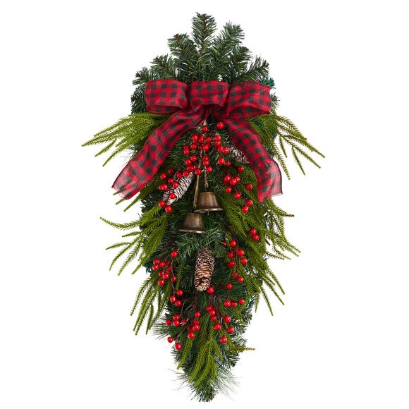 24 Holiday Christmas Pine Cones Berry and Bells Wreath - SKU #W1279