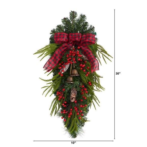 24 Holiday Christmas Pine Cones Berry and Bells Wreath - SKU #W1279 - 1
