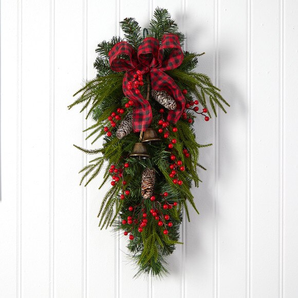 24 Holiday Christmas Pine Cones Berry and Bells Wreath - SKU #W1279 - 2