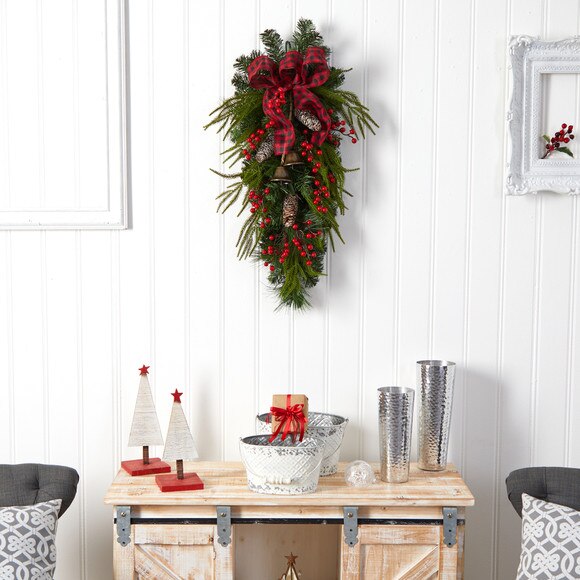 24 Holiday Christmas Pine Cones Berry and Bells Wreath - SKU #W1279 - 3