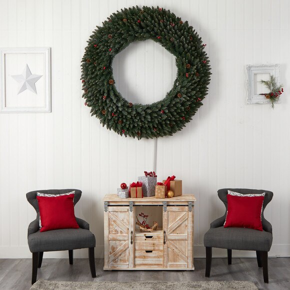5 Large Flocked Wreath with Pinecones Berries 400 Clear LED Lights and 820 Bendable Branches - SKU #W1287 - 6