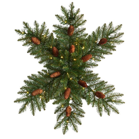 30 Pre-Lit Snowflake Artificial Dunhill Fir Wreath with Pinecones and 40 LED Lights - SKU #W1290