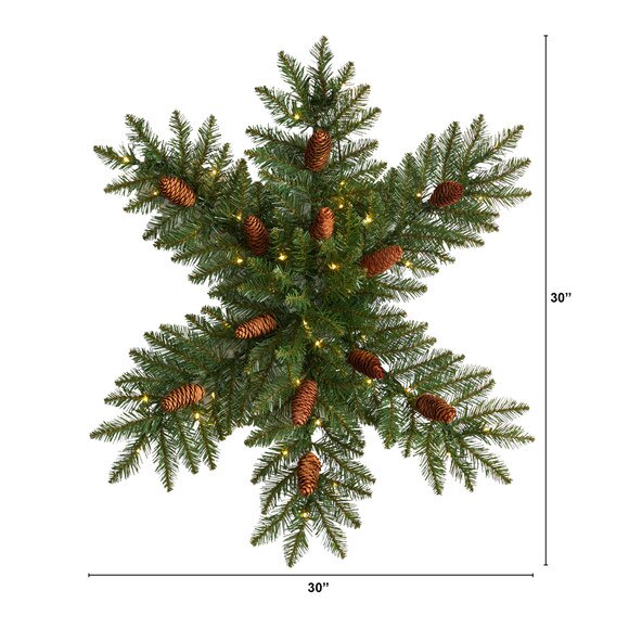 30 Pre-Lit Snowflake Artificial Dunhill Fir Wreath with Pinecones and 40 LED Lights - SKU #W1290 - 1