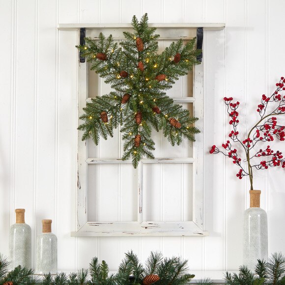 30 Pre-Lit Snowflake Artificial Dunhill Fir Wreath with Pinecones and 40 LED Lights - SKU #W1290 - 3