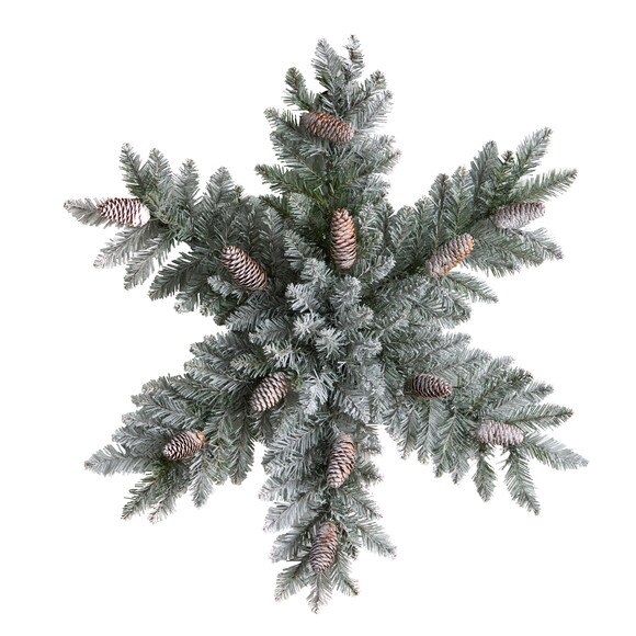 30 Pre-Lit Flocked Snowflake Artificial Dunhill Fir Wreath with Pinecones and 40 LED Lights - SKU #W1291 - 2