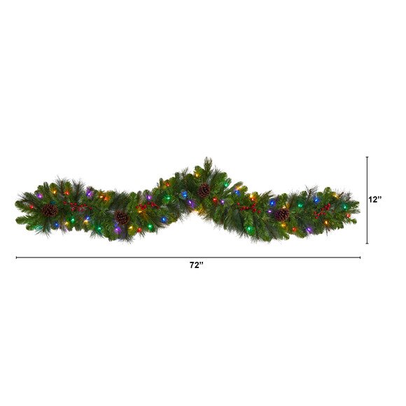 6 Colorado Fir Artificial Christmas Garland with 50 Multicolored LED Lights Berries and Pinecones - SKU #W1298 - 1