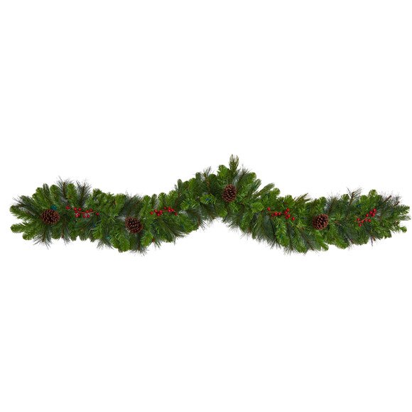 6 Colorado Fir Artificial Christmas Garland with 50 Multicolored LED Lights Berries and Pinecones - SKU #W1298 - 2