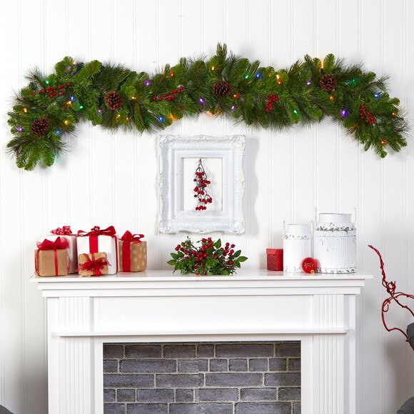 6 Colorado Fir Artificial Christmas Garland with 50 Multicolored LED Lights Berries and Pinecones - SKU #W1298 - 3