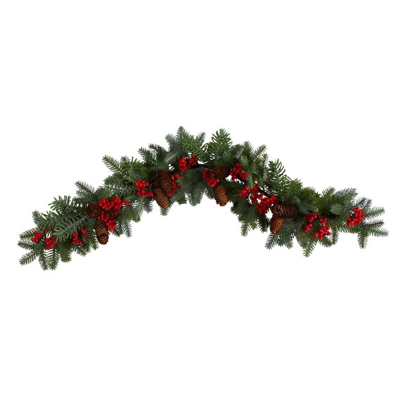 40 Pines Red Berries and Pinecones Artificial Christmas Garland - SKU #W1316