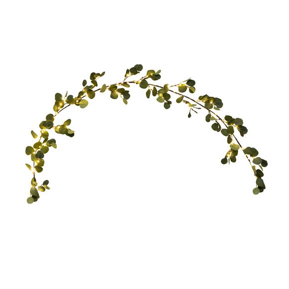 6.5 Lighted Artificial Eucalyptus Garland with 100 Warm White LED Lights - SKU #W1368 - 2