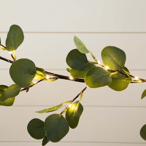 6.5 Lighted Artificial Eucalyptus Garland with 100 Warm White LED Lights - SKU #W1368 - 8