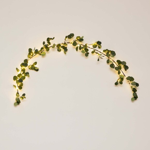 6.5 Lighted Artificial Eucalyptus Garland with 100 Warm White LED Lights - SKU #W1368 - 12