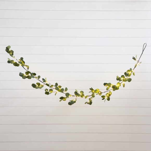 6.5 Lighted Artificial Eucalyptus Garland with 100 Warm White LED Lights - SKU #W1368 - 13