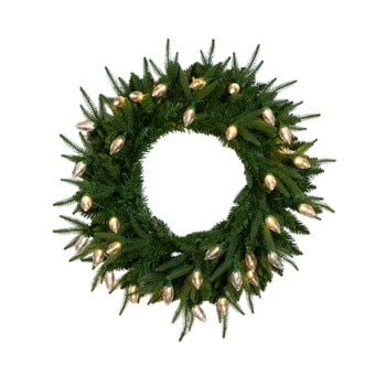 24-in Pre-Lit Artificial Luxembourg Pine Christmas Wreath with 35 Multicolored Traditional Bulb LED Lights - SKU #W1383