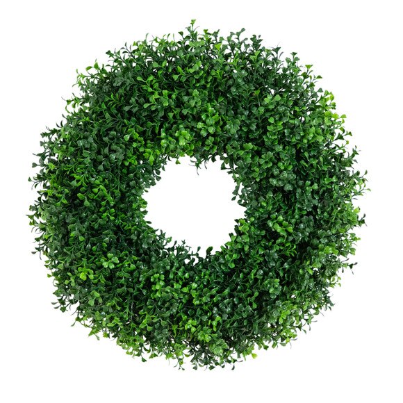 18-in Pre-Lit Artificial Boxwood Wreath with 25 Warm White LED Lights - SKU #W1386 - 1