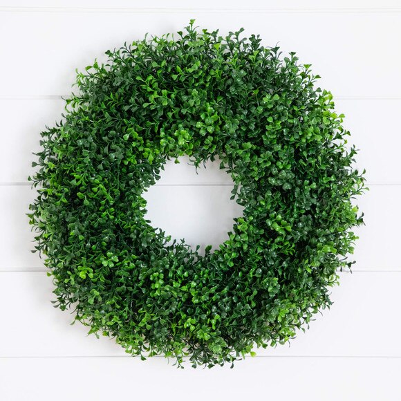 18-in Pre-Lit Artificial Boxwood Wreath with 25 Warm White LED Lights - SKU #W1386 - 8