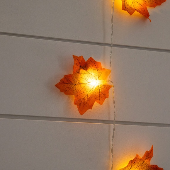 5-ft Pre-Lit Autumn Maple Leaf Artificial Fall Garland with 10 Warm White LED String Lights - Set of 3 - SKU #W1388 - 3