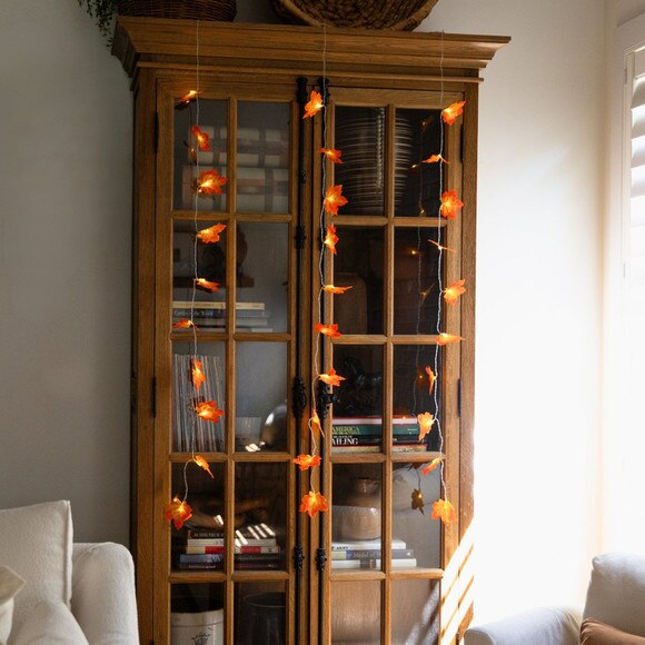 5-ft Pre-Lit Autumn Maple Leaf Artificial Fall Garland with 10 Warm White LED String Lights - Set of 3 - SKU #W1388 - 5
