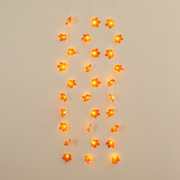 5-ft Pre-Lit Autumn Maple Leaf Artificial Fall Garland with 10 Warm White LED String Lights - Set of 3 - SKU #W1388 - 7